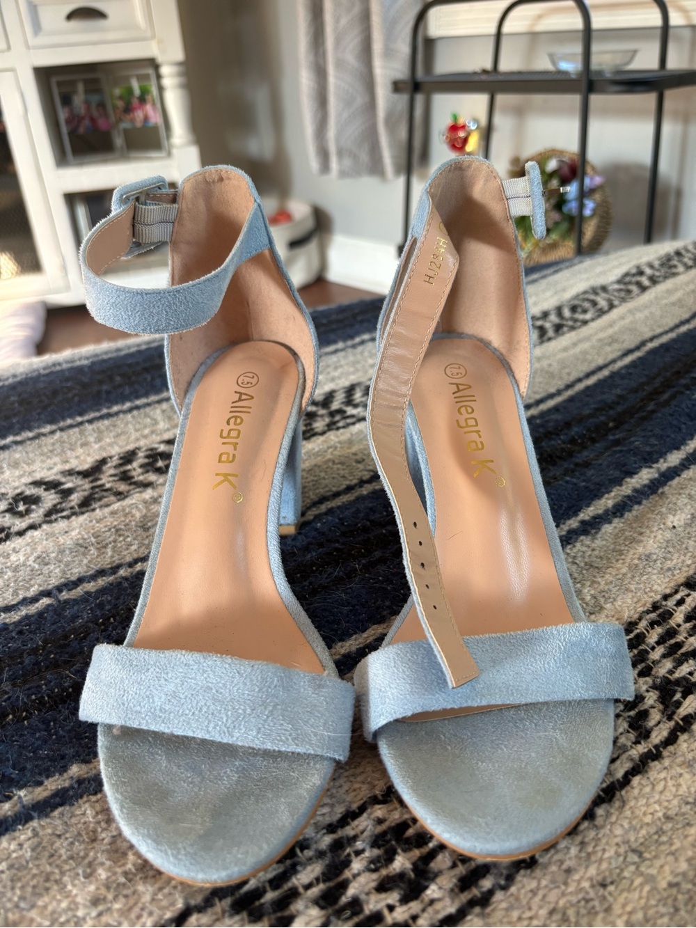 Allegra K Light Blue Suede Ankle Strap Heels